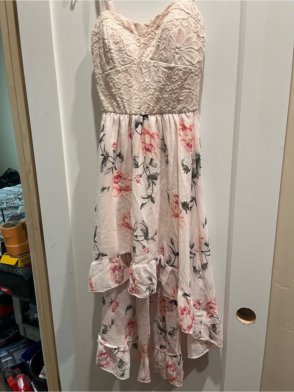 Girls' Pink Floral Lace High-Low Dress